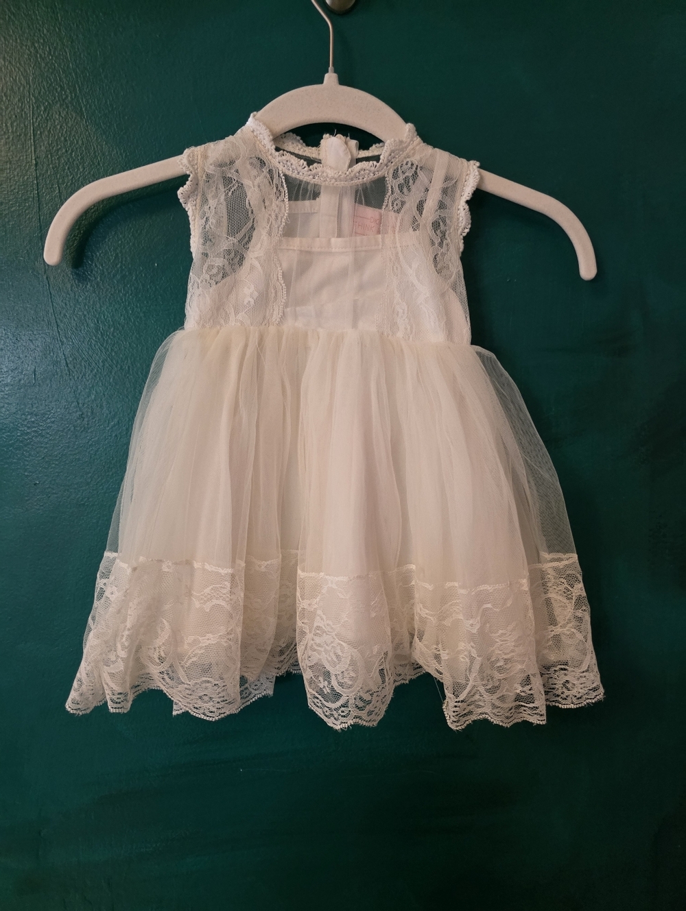 Think Pink Bows Ivory Lace Tulle Dress 6-9M